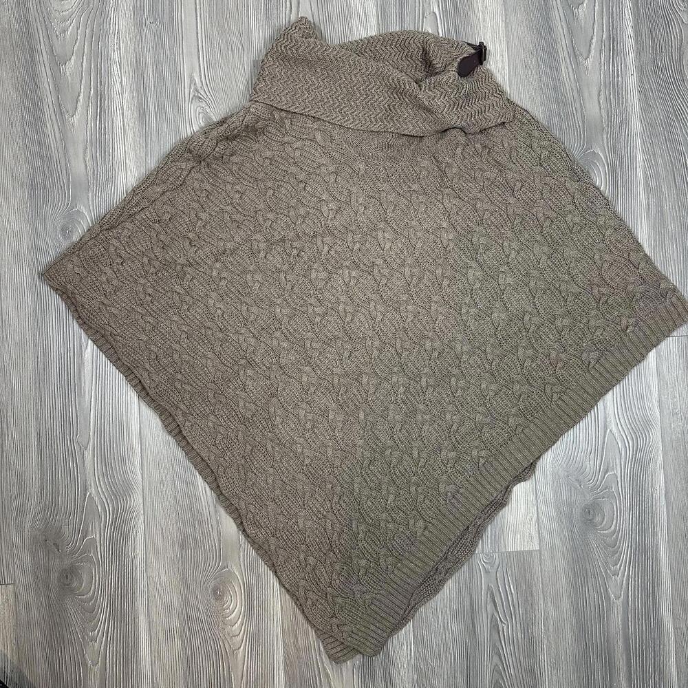 Eight Eight‎ Eight Brown Cable Knit Women's Poncho Sweater with Buckle Detail
